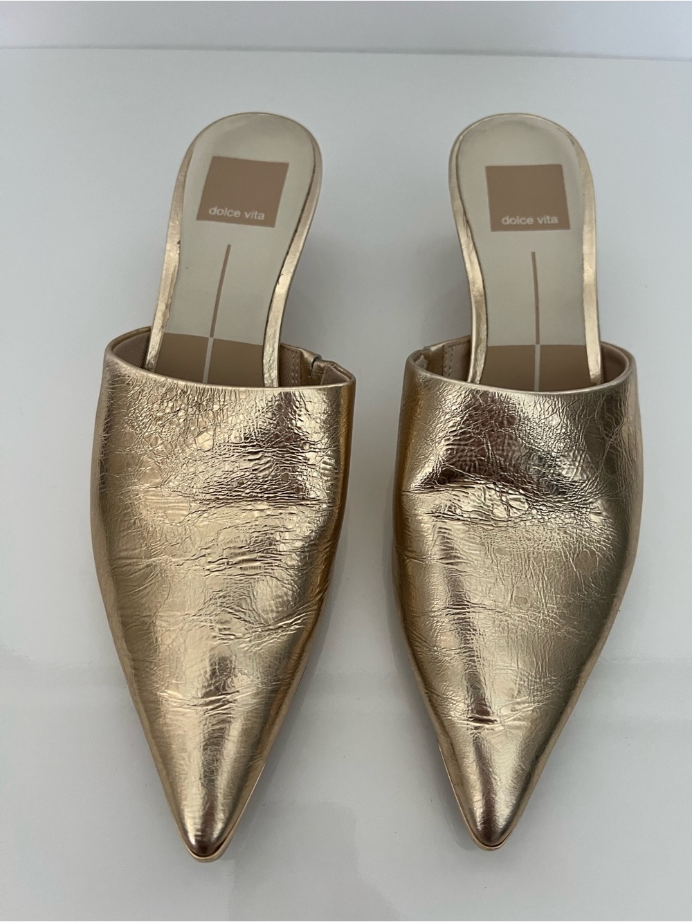 Dolce Vita Lexy Heeled Sandals Metallic Gold Leather Kitten Heel Mules US 6 $130 - Picture 4 of 11